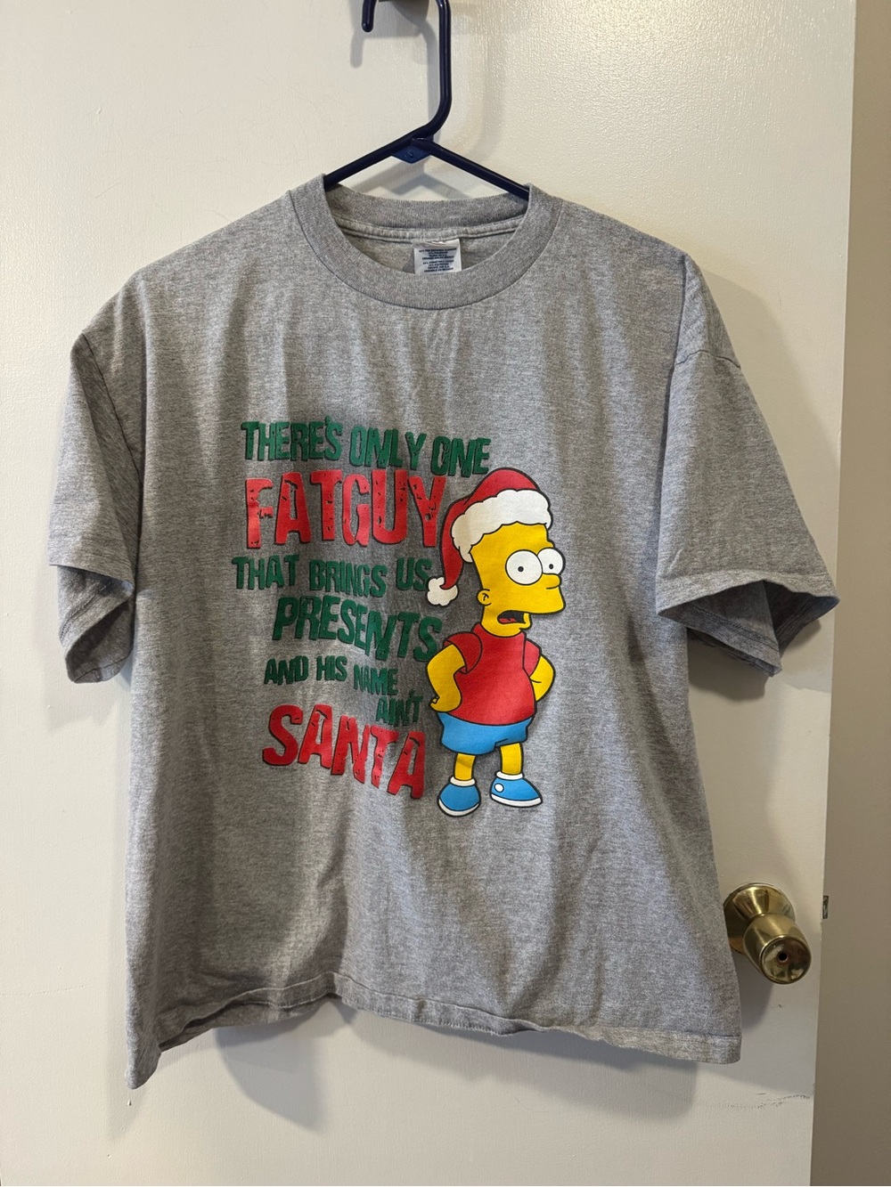 The Simpsons Bart Simpson Christmas Santa T-Shirt Gray Size Large Holiday Tee
